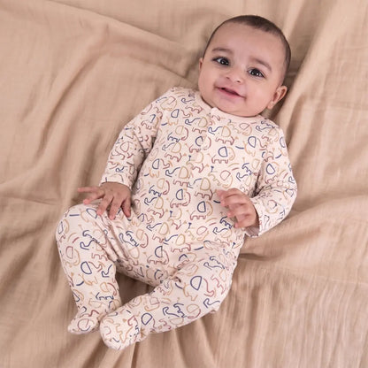 PREKIES Footed Sleepsuits Set - Elephant Print Pack Of 3