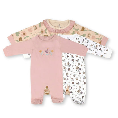 PREKIES Footed Sleepsuits Set - Flower Print Pack Of 3