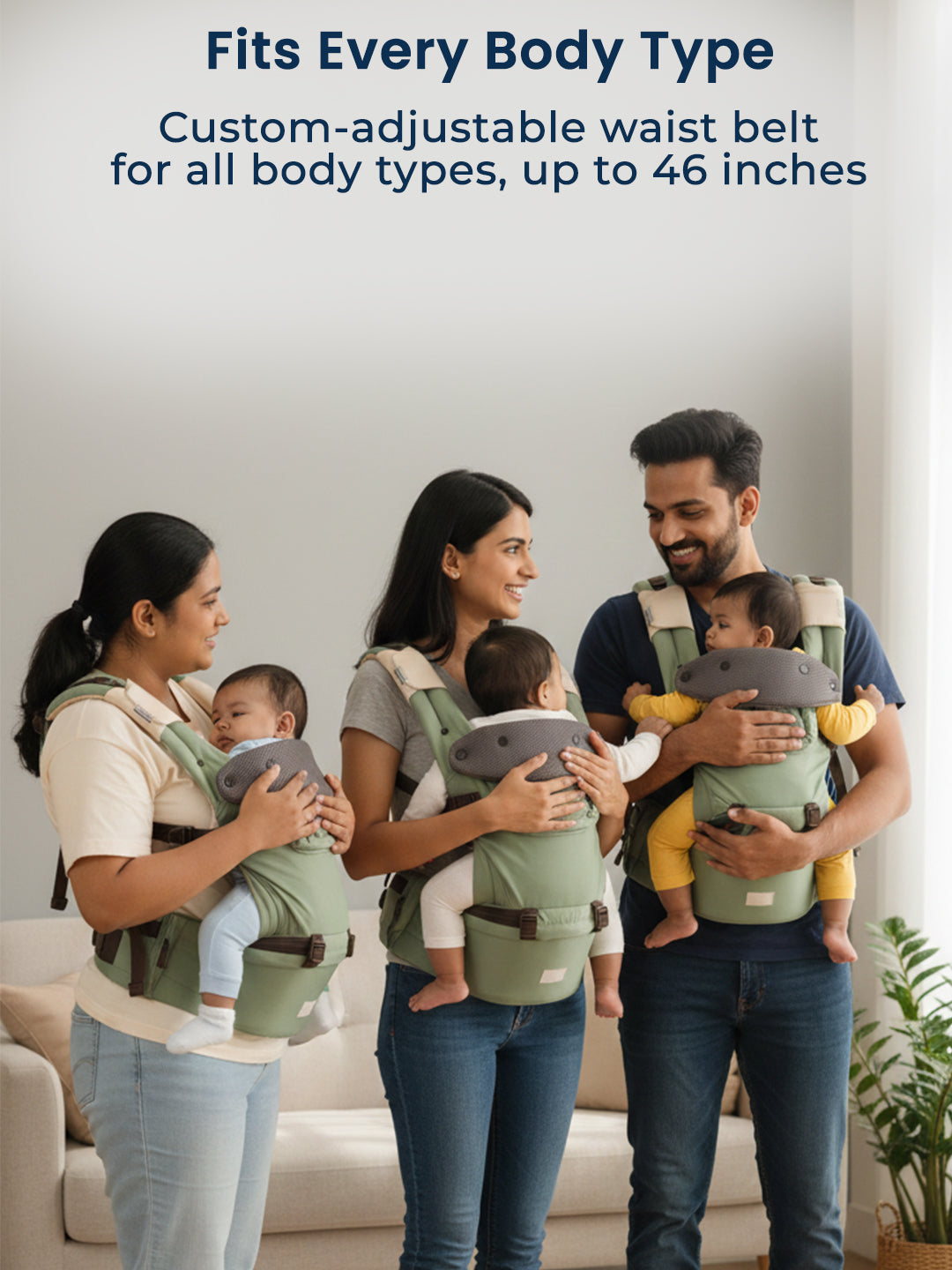 Polka Tots 6 in 1 Green Hip Seat Baby Carrier with Airbag Seat