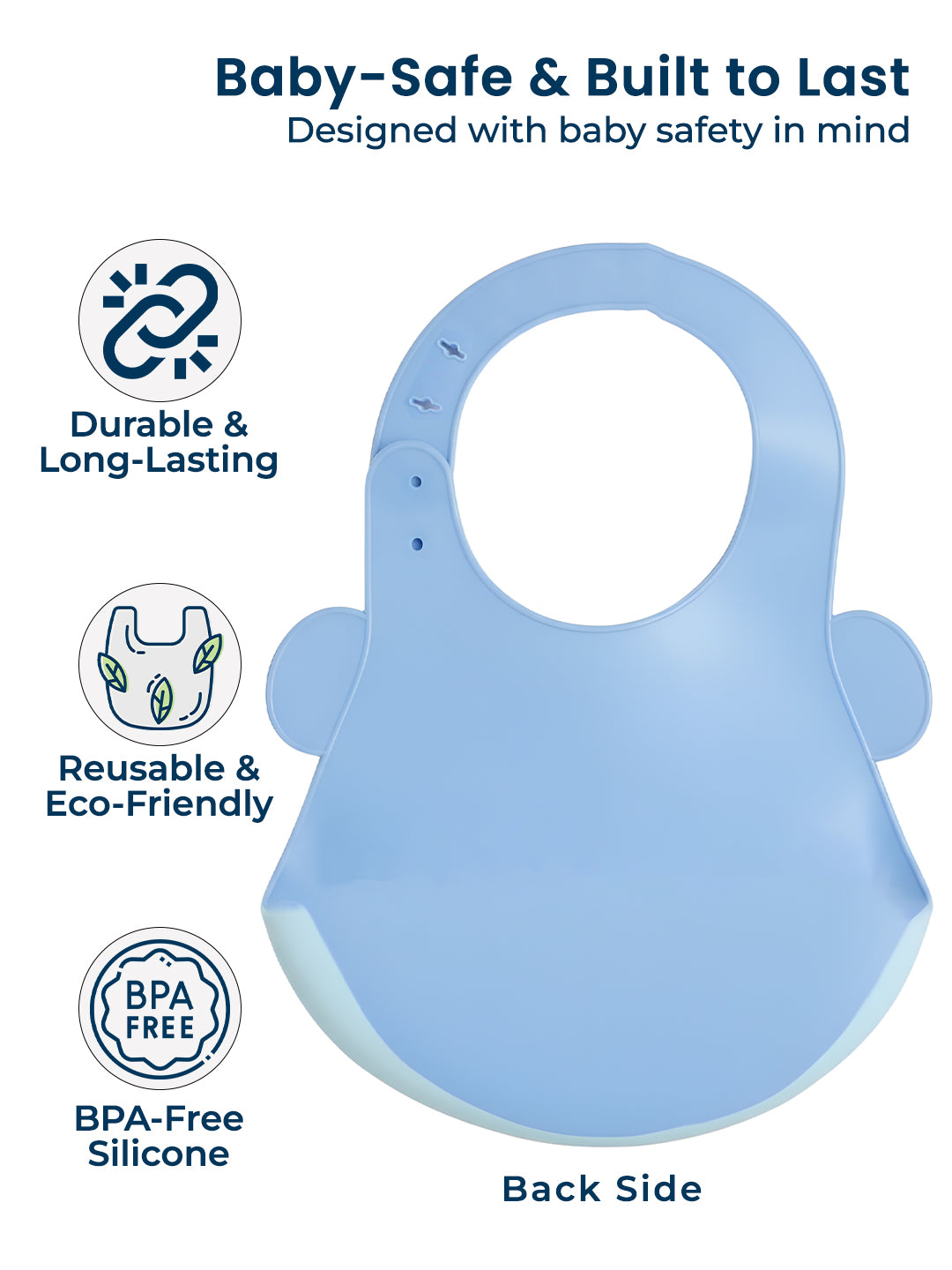 POLKA TOTS Waterproof Silicone Bib for Baby Blue