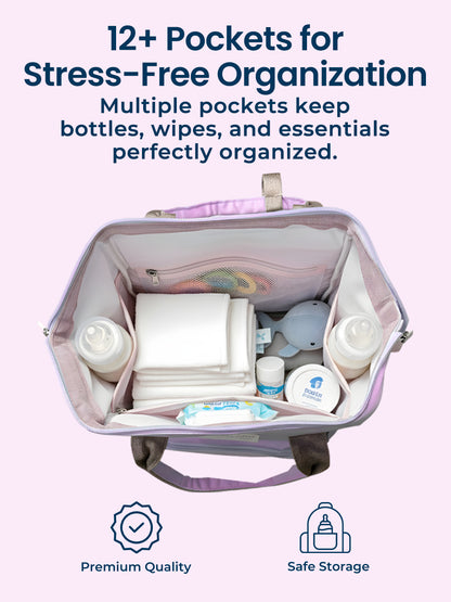 Polka Tots Purple Mama Mini Luxe Duo Diaper Bag with Attached Bow and Bag Pack (Set of 2)