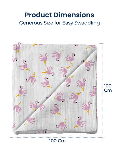 Polka Tots White Flamingo Fingers & Bloomy Bear Muslin Cotton Swaddles (Pack of 2)