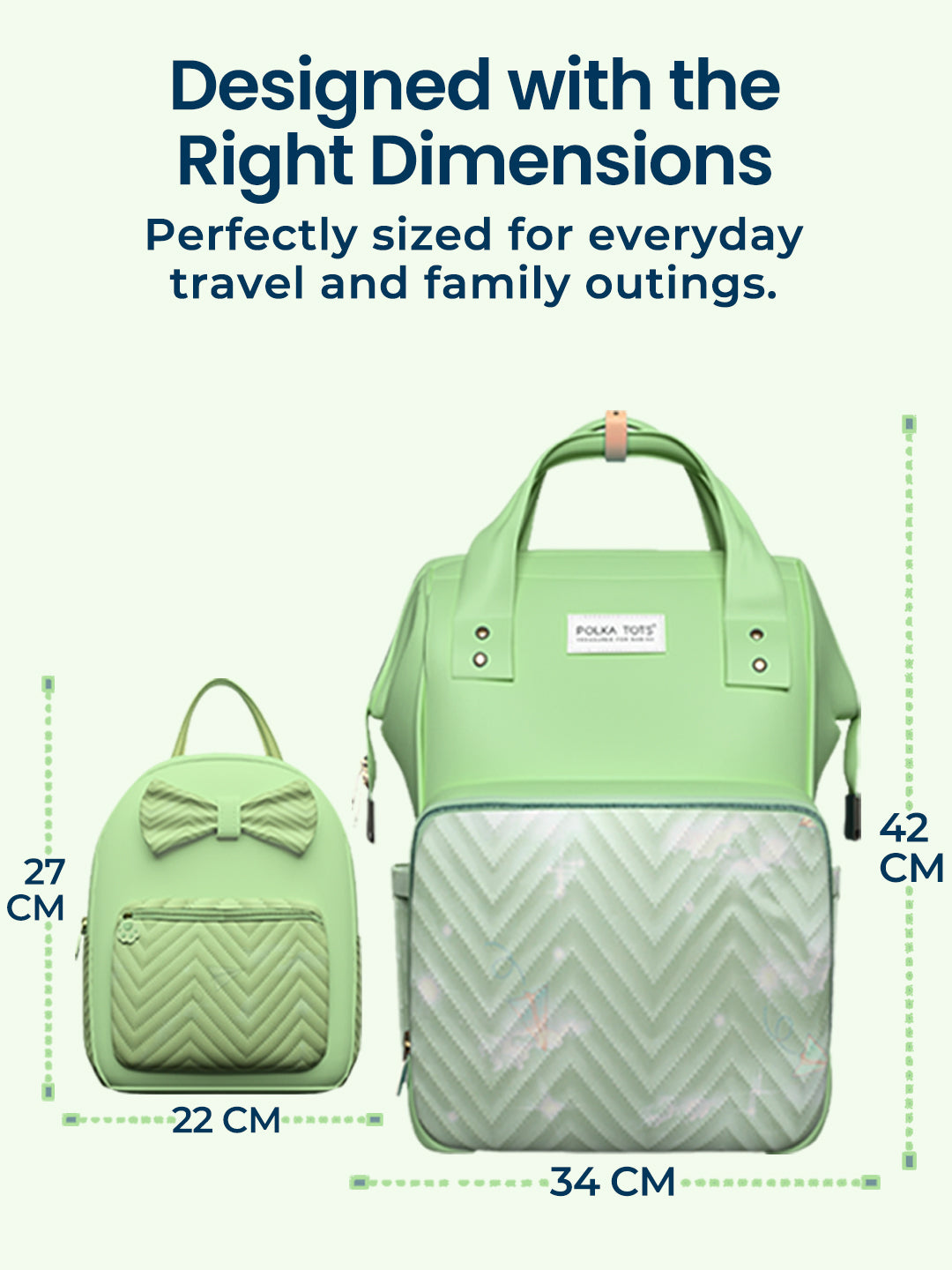 Polka Tots Green Mama Mini Luxe Duo Diaper Bag with Attached Bow and Bag Pack (Set of 2)