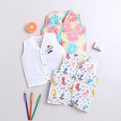 Polka Tots Unisex Multi-Color Cotton Sleeveless Jablas (Pack Of 3) (0 Months)