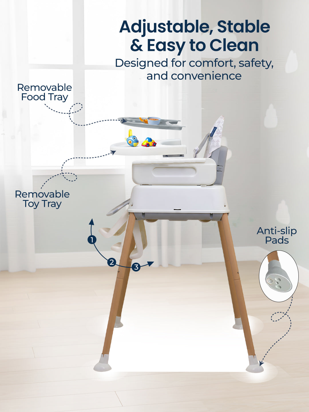 Polka Tots Kids Grey Portable Baby Dinning Table High Chair with Footrest for Toddler