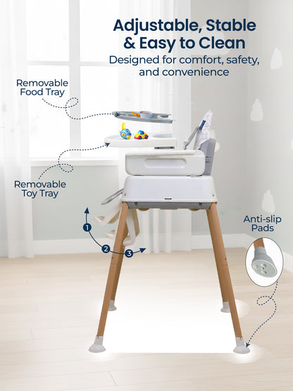 Polka Tots Kids Grey Portable Baby Dinning Table High Chair with Footrest for Toddler