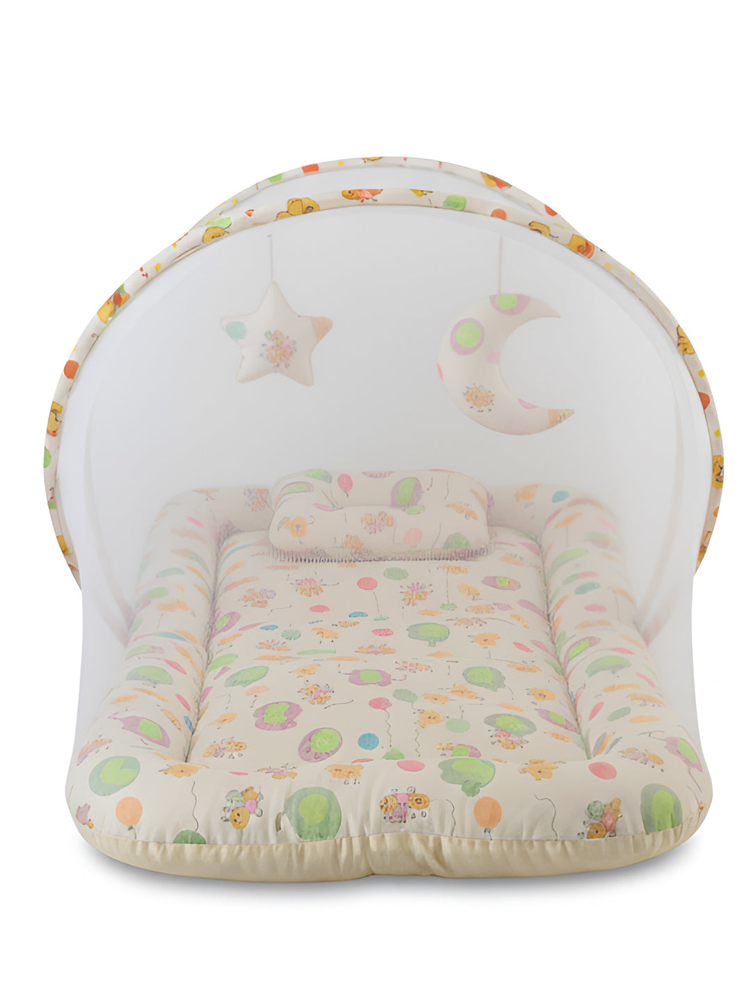 Polka Tots White Balloon Cotton Sateen Mosquito Net Bed With Toys Dangling (18-24 Months)