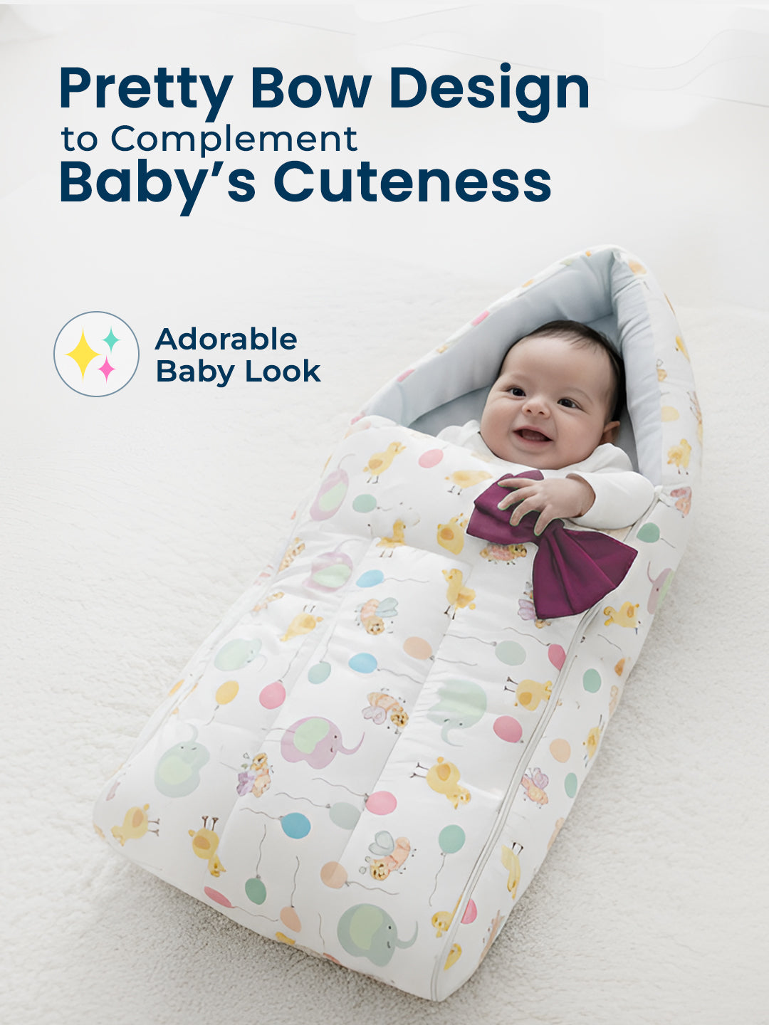 Polka Tots Off White Balloon Print Cotton Sateen Bow Baby Sleeping Bag (18-24 Months)