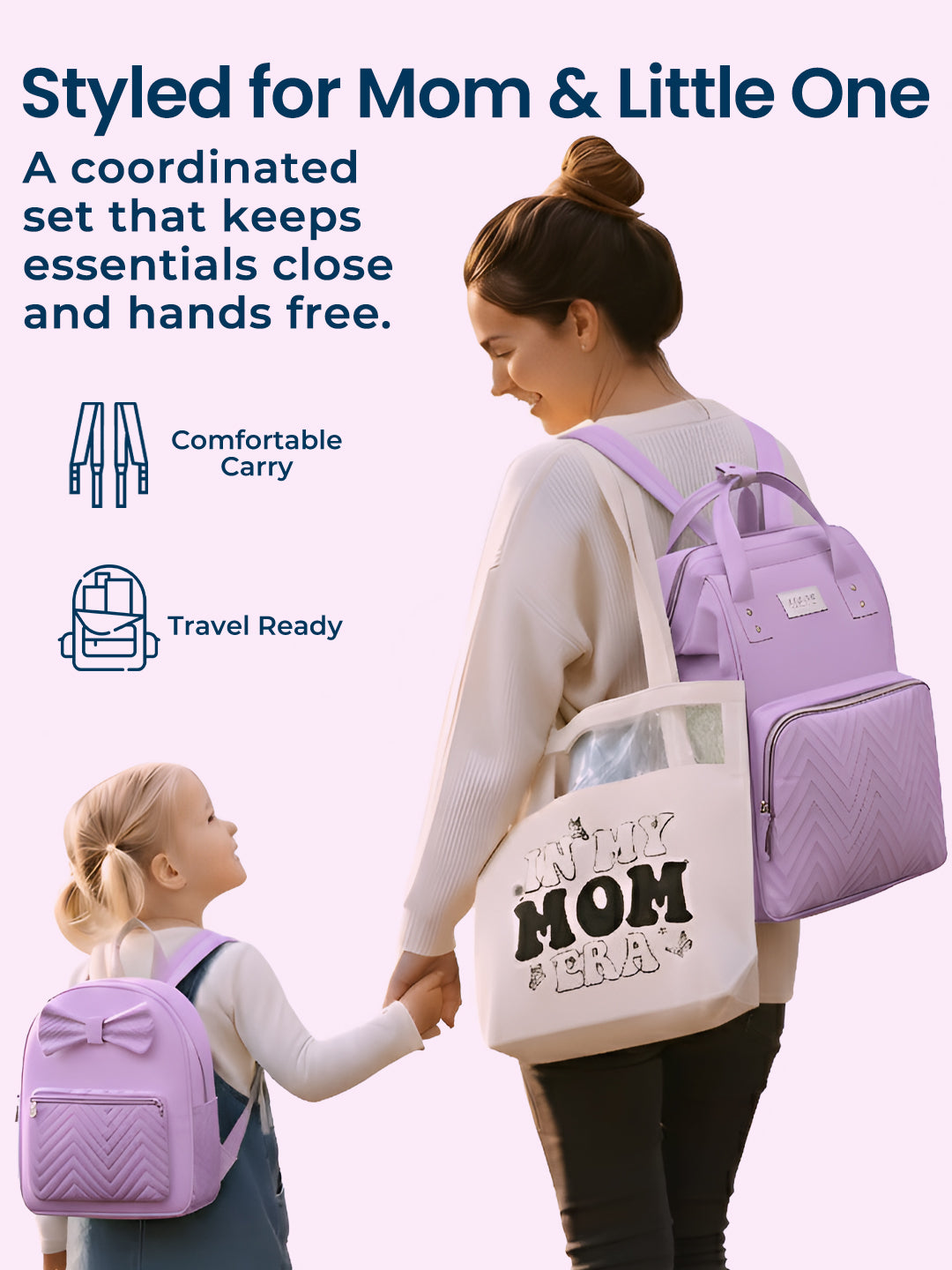 Polka Tots Purple Mama Mini Luxe Duo Diaper Bag with Attached Bow and Bag Pack (Set of 2)