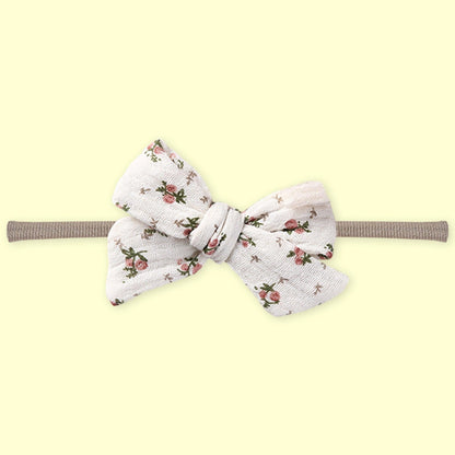 Polka Tots White Cotton Floral Print Bow Headband with Reversible Bandana Bib (Set of 3) 12-18 Months