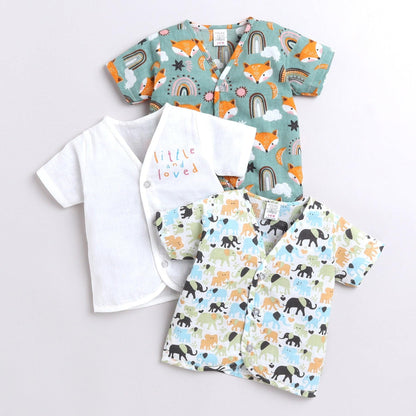 Polka Tots Unisex Multi-Color Cotton Half Sleeve Jablas (Pack Of 3) (0 Months)