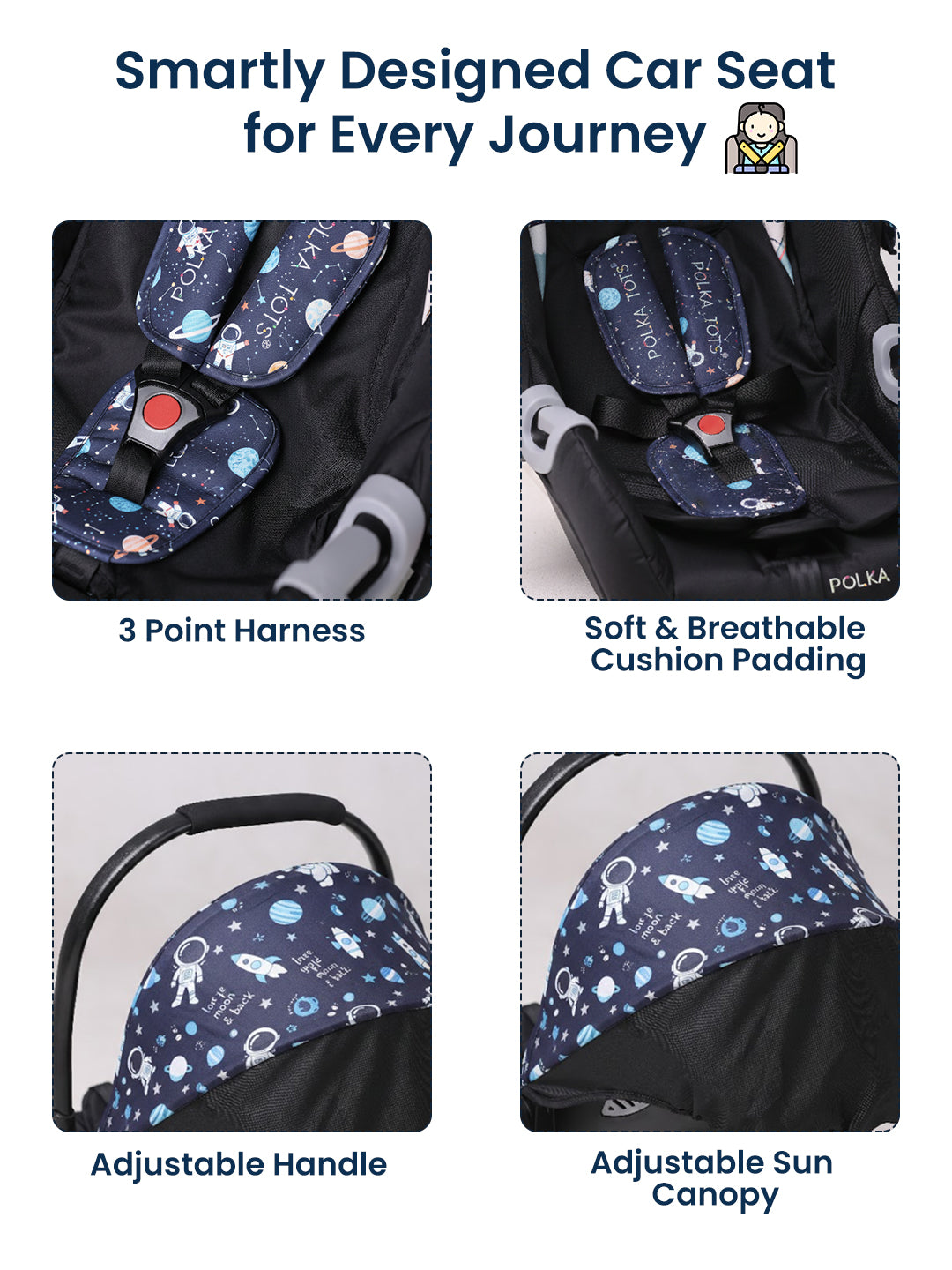 Polka Tots Blue Click Clack Travel System Space Printed Stroller & Car Seat