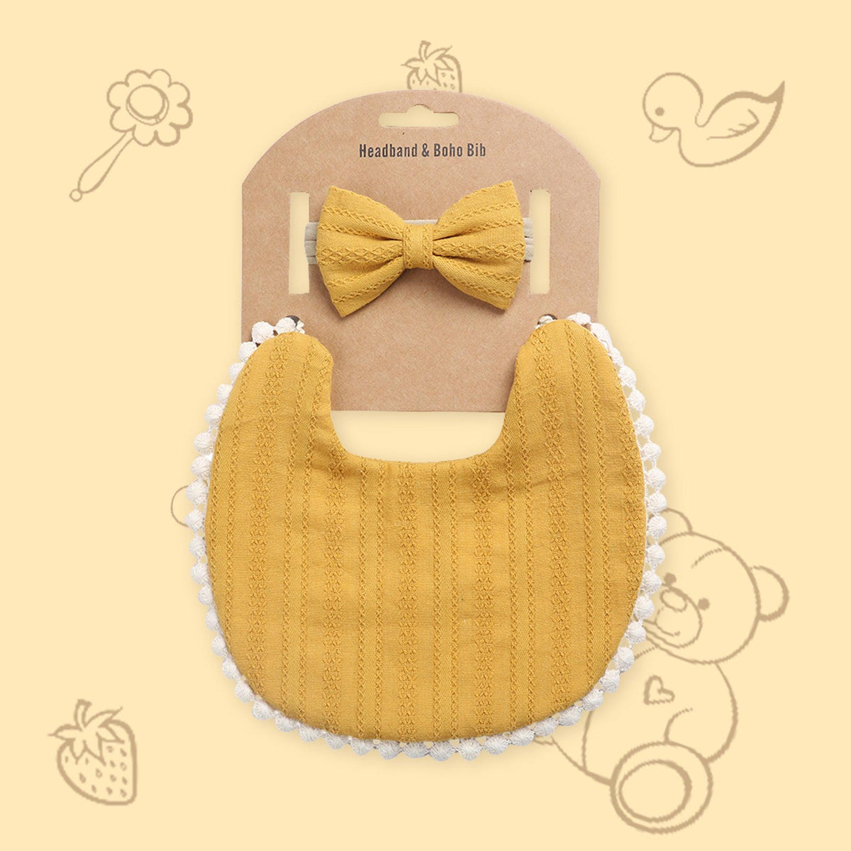 Polka Tots Bow Headband with Bib Set Solid Yellow [HBBSY234] [Polka Tots]