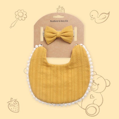 Polka Tots Bow Headband with Bib Set Solid Yellow [HBBSY234] [Polka Tots]