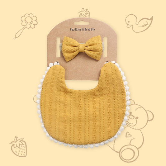Polka Tots Bow Headband with Bib Set Solid Yellow [HBBSY234] [Polka Tots]