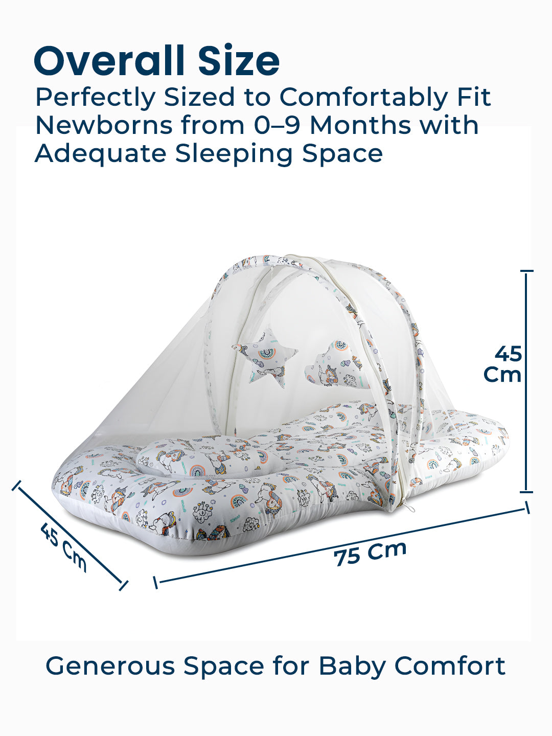 Polka Tots White Unicorn Cotton Sateen Mosquito Net Bed With Toys Dangling (18-24 Months)