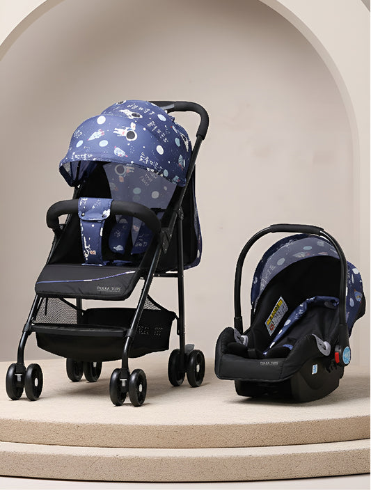 Polka Tots Blue Click Clack Travel System Space Printed Stroller & Car Seat