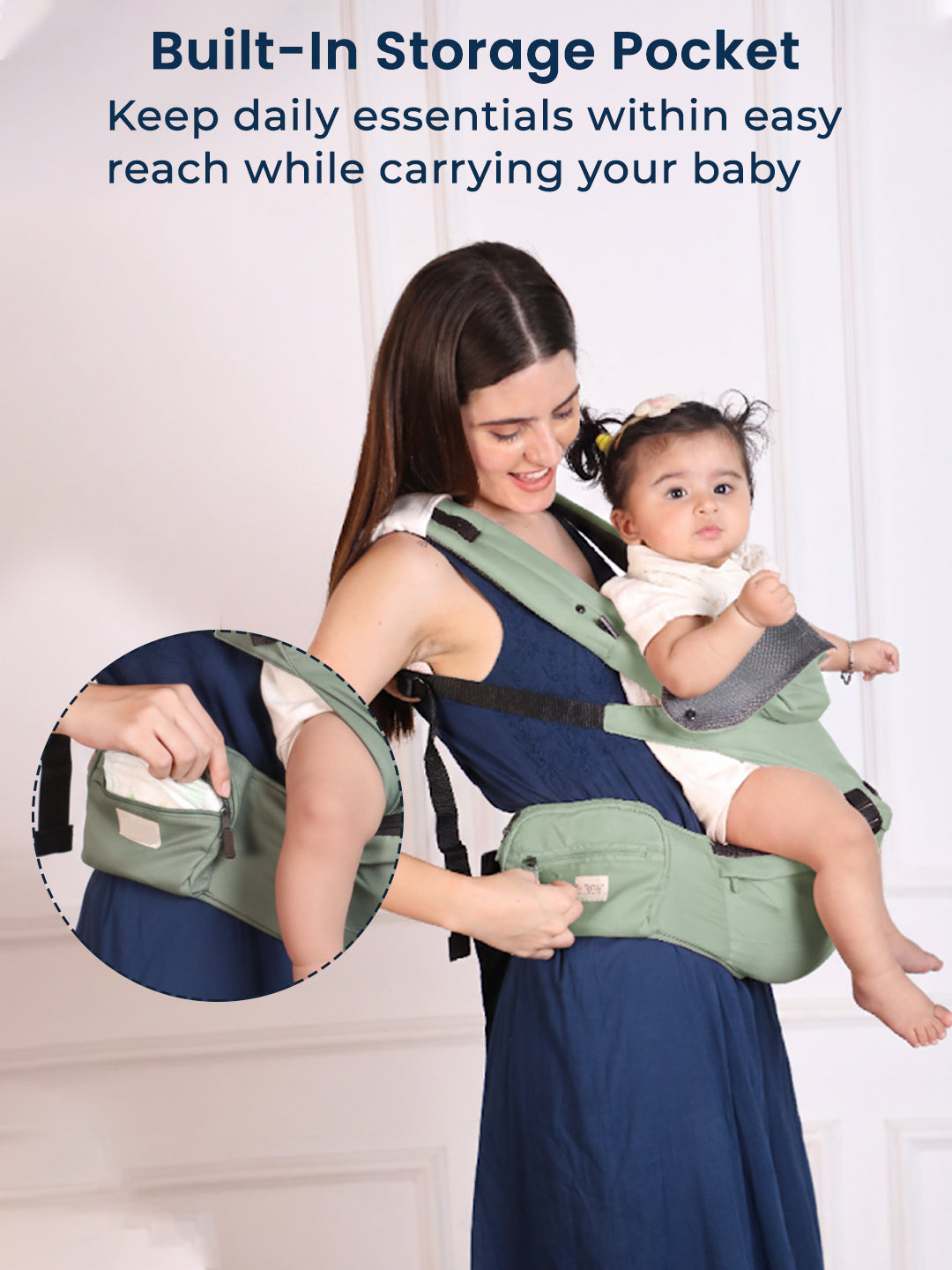 Polka Tots 6 in 1 Green Hip Seat Baby Carrier with Airbag Seat