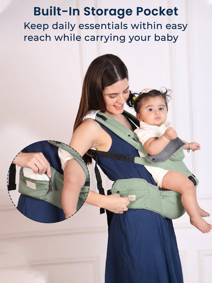 Polka Tots 6 in 1 Green Hip Seat Baby Carrier with Airbag Seat