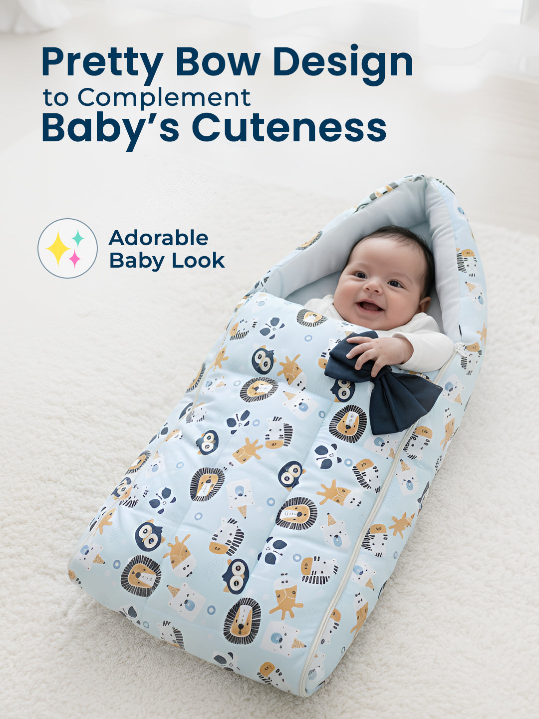 Polka Tots Blue Lion Printed Cotton Sateen Bow Baby Sleeping Bag (18-24 Months)