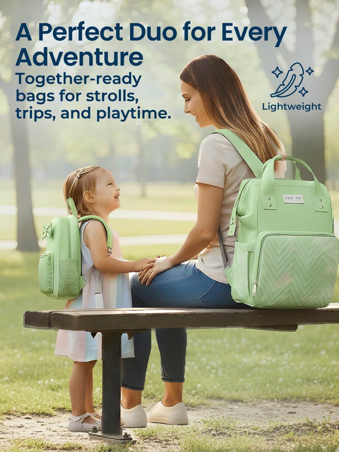 Polka Tots Green Mama Mini Luxe Duo Diaper Bag with Attached Bow and Bag Pack (Set of 2)