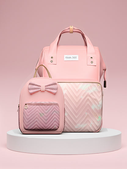 Polka Tots Pink Mama Mini Luxe Duo Diaper Bag with Attached Bow and Bag Pack (Set of 2)