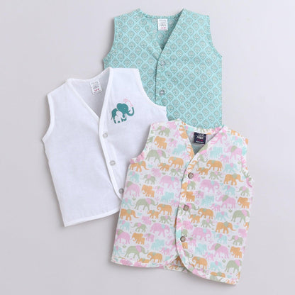 Polka Tots Unisex Multi-Color Cotton Sleeveless Jablas (Pack Of 3) (0 Months)