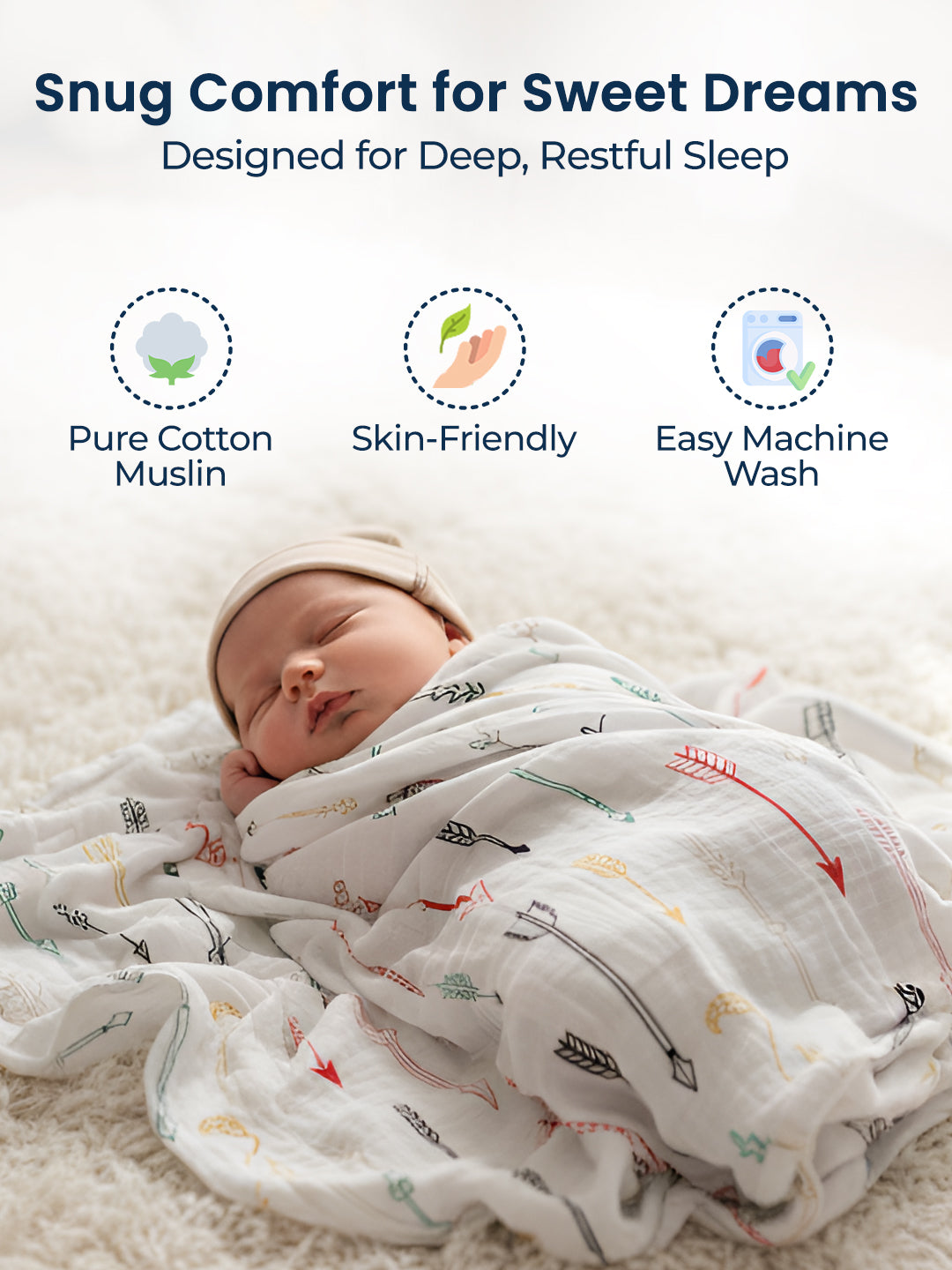Polka Tots White Mini Hearts & Cupid Muslin Cotton Swaddles (Pack of 2)
