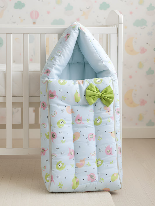 Polka Tots Blue Elephant Printed Cotton Sateen Bow Baby Sleeping Bag (18-24 Months)