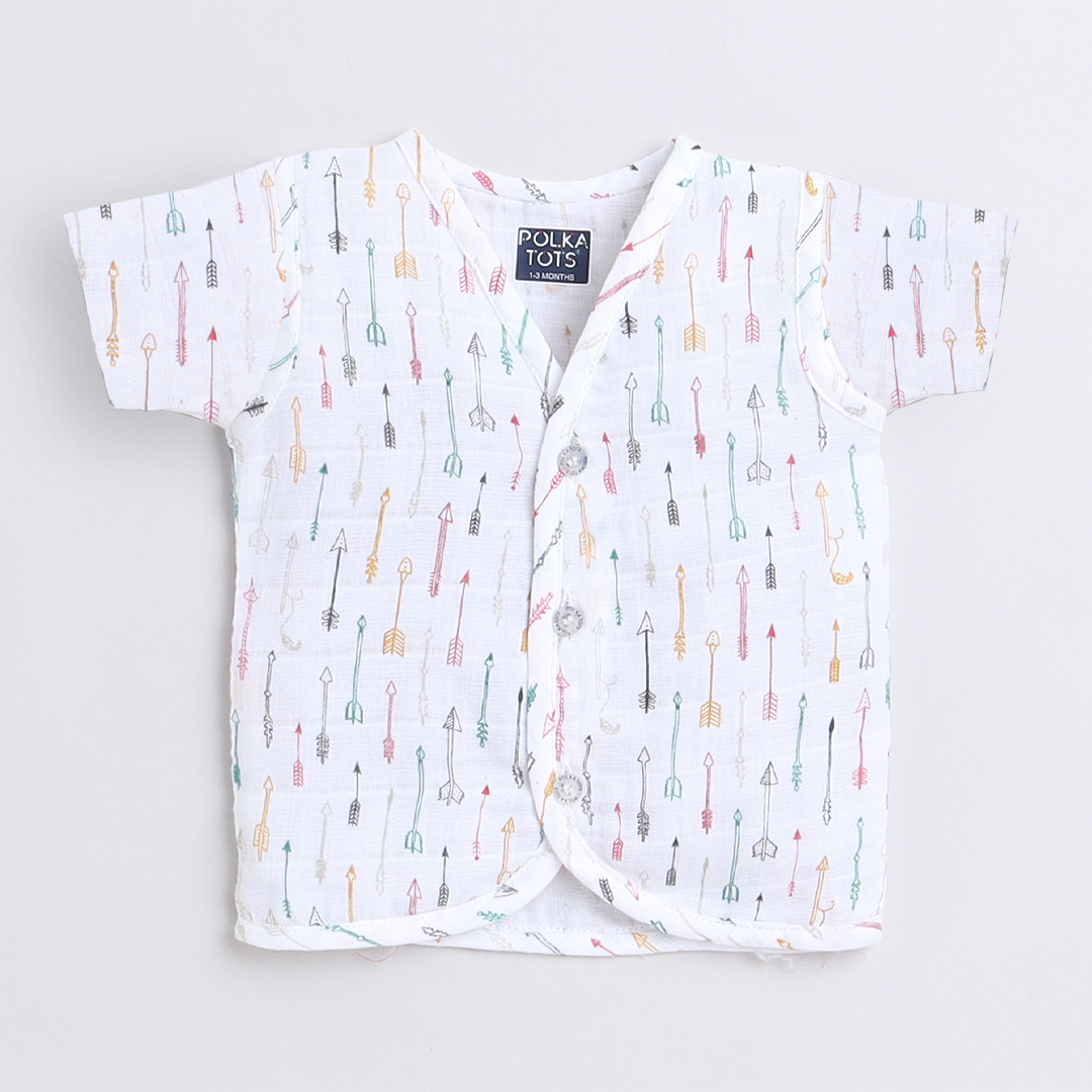 Polka Tots Unisex White Cotton Half Sleeve Jablas (Pack Of 3) (0 Months)