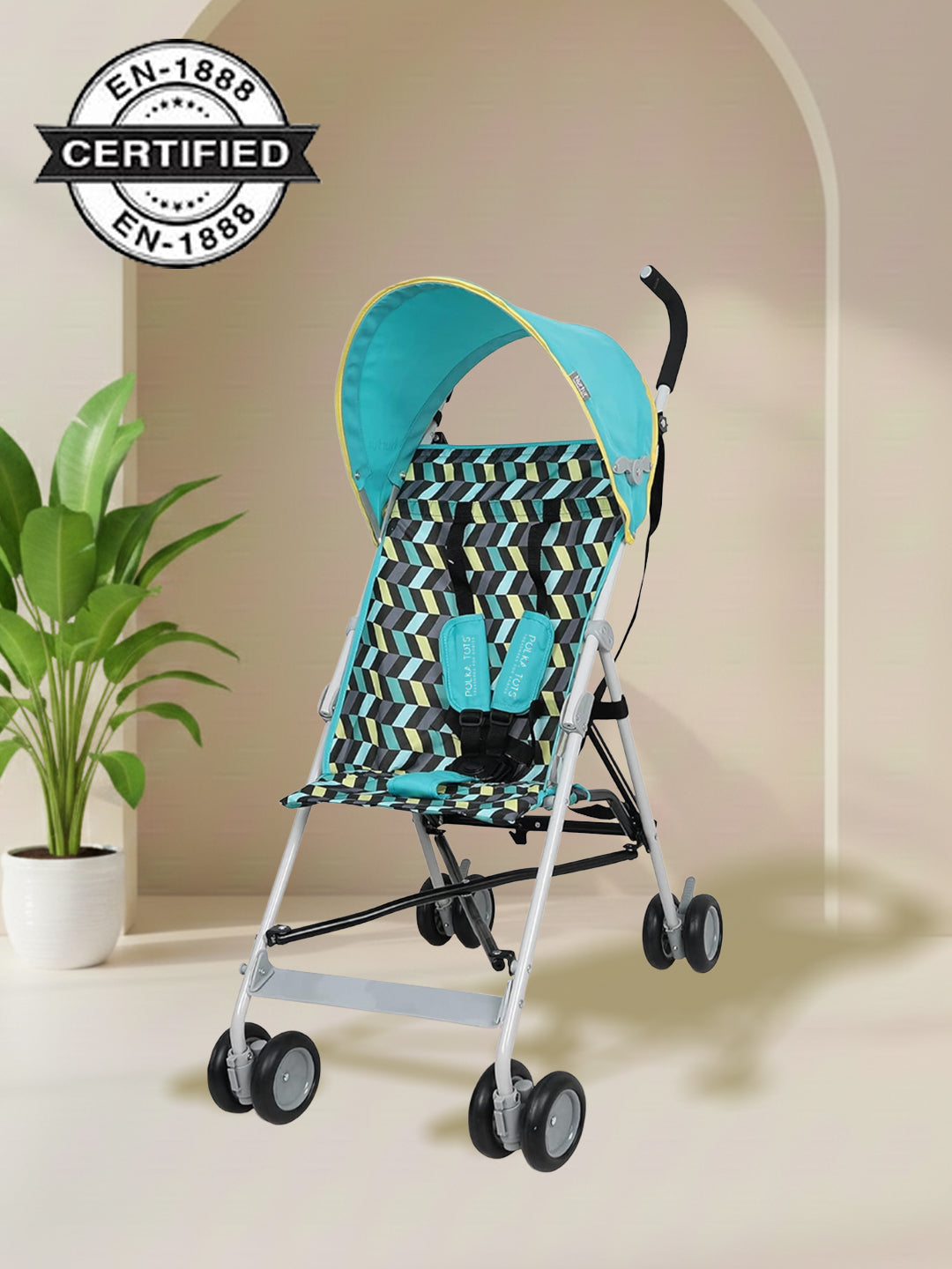 Polka Tots Green Light Weight Zic Zac Print Buggy Stroller