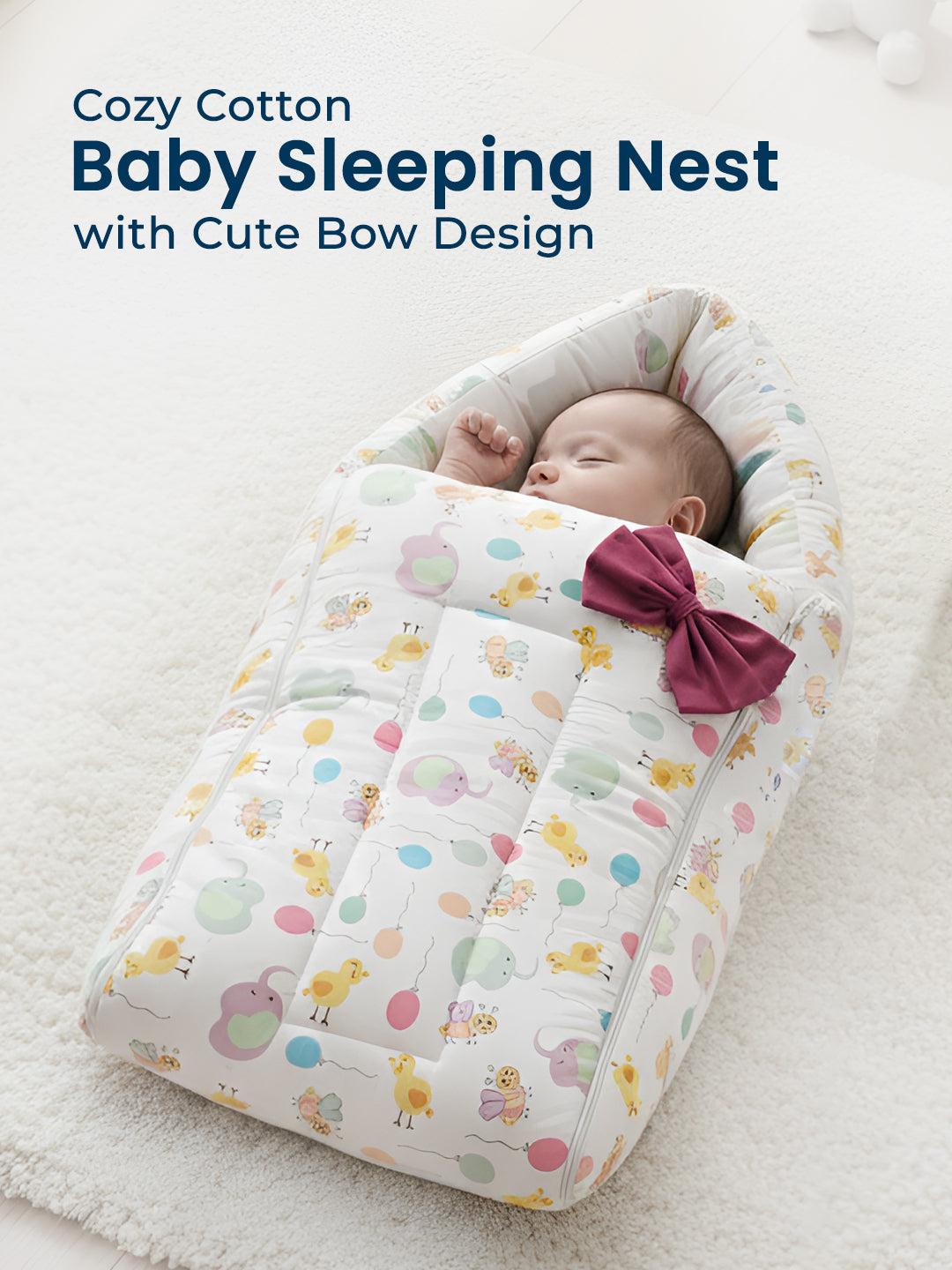 Polka Tots Off White Balloon Print Cotton Sateen Bow Baby Sleeping Bag (18-24 Months)
