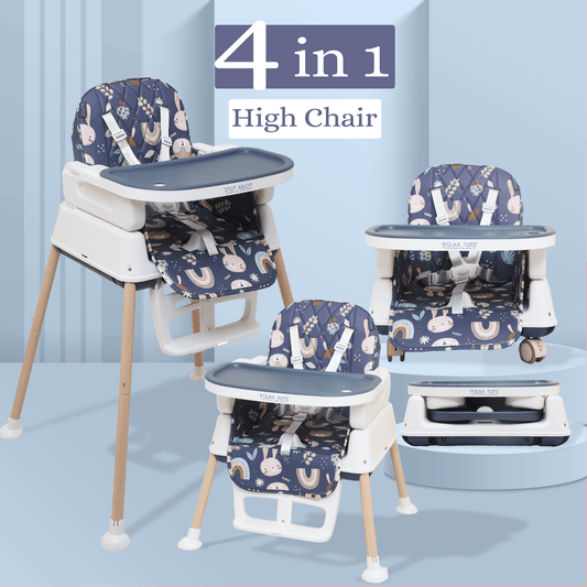 Polka Tots Kids Dark Blue Portable Baby Dinning Table High Chair with Footrest