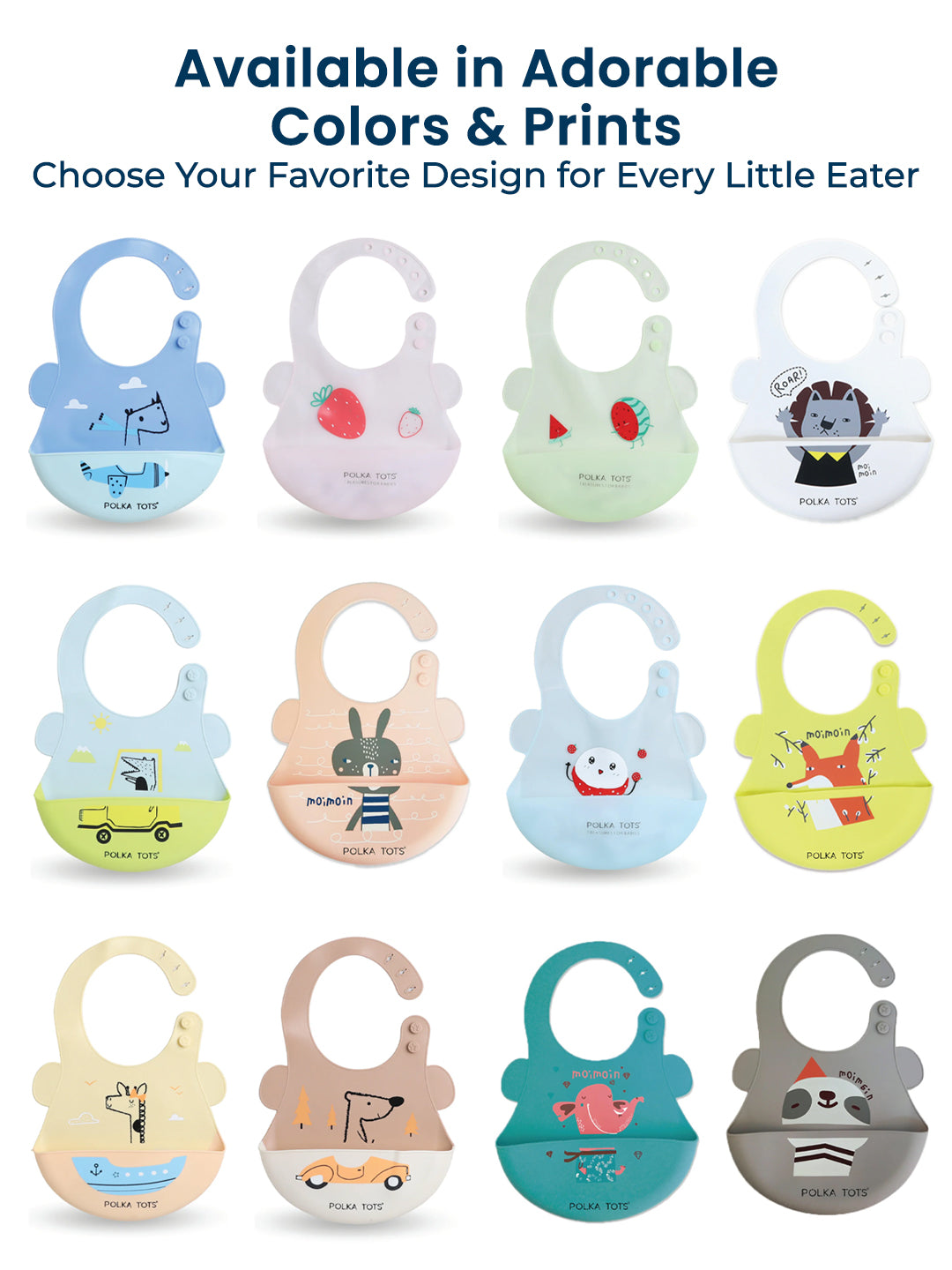 POLKA TOTS Waterproof Silicone Bib for Baby Blue