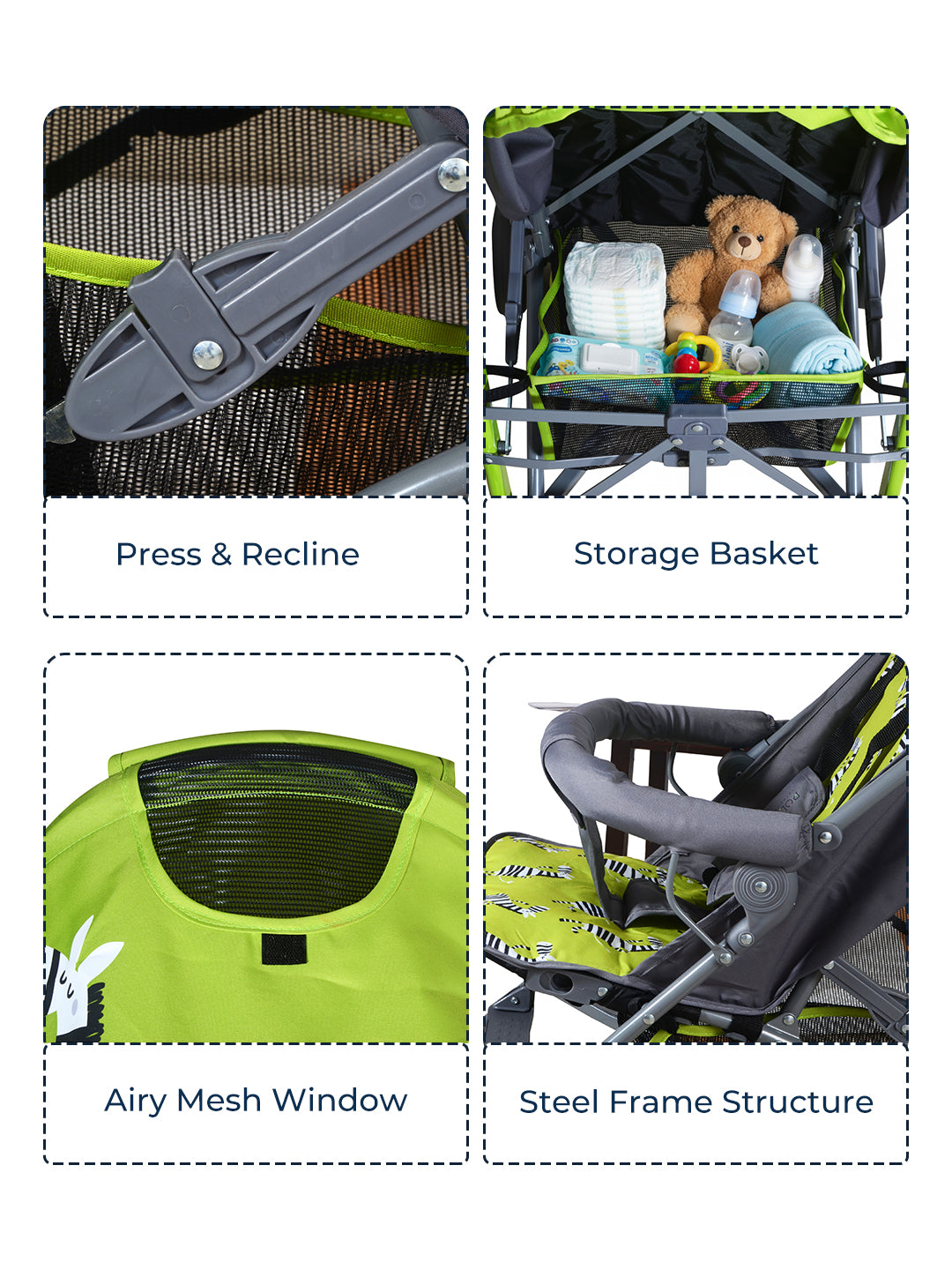 Polka Tots Green New Born Baby Zebra Stroller