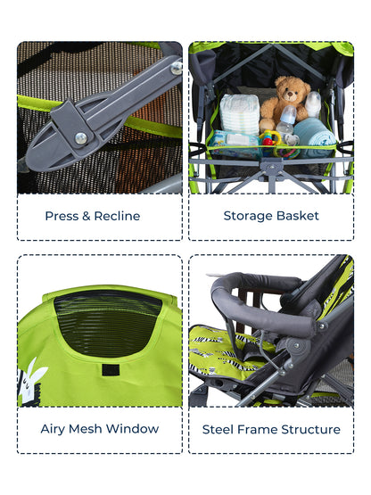 Polka Tots Green New Born Baby Zebra Stroller
