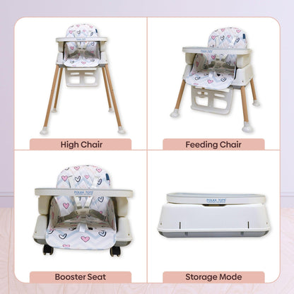 Polka Tots Kids White Portable Baby Dinning Table High Chair with Footrest for Toddler