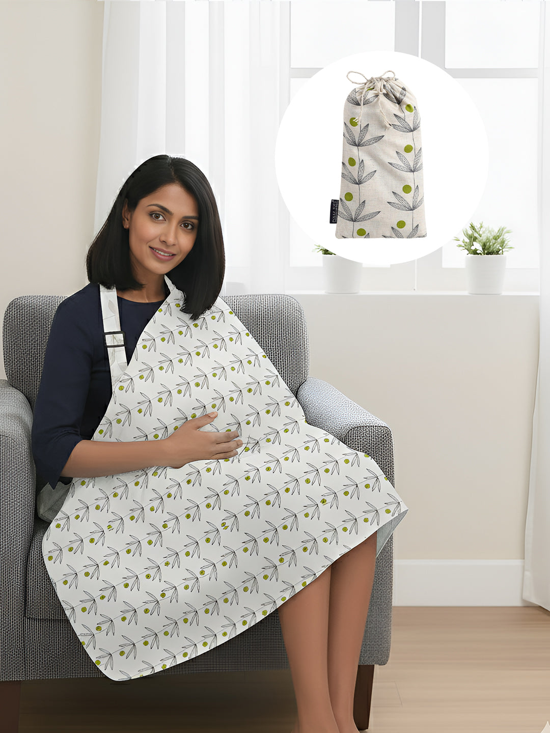 Polka Tots Cotton Washable Green Multipurpose Nursing Breast Feeding Cover