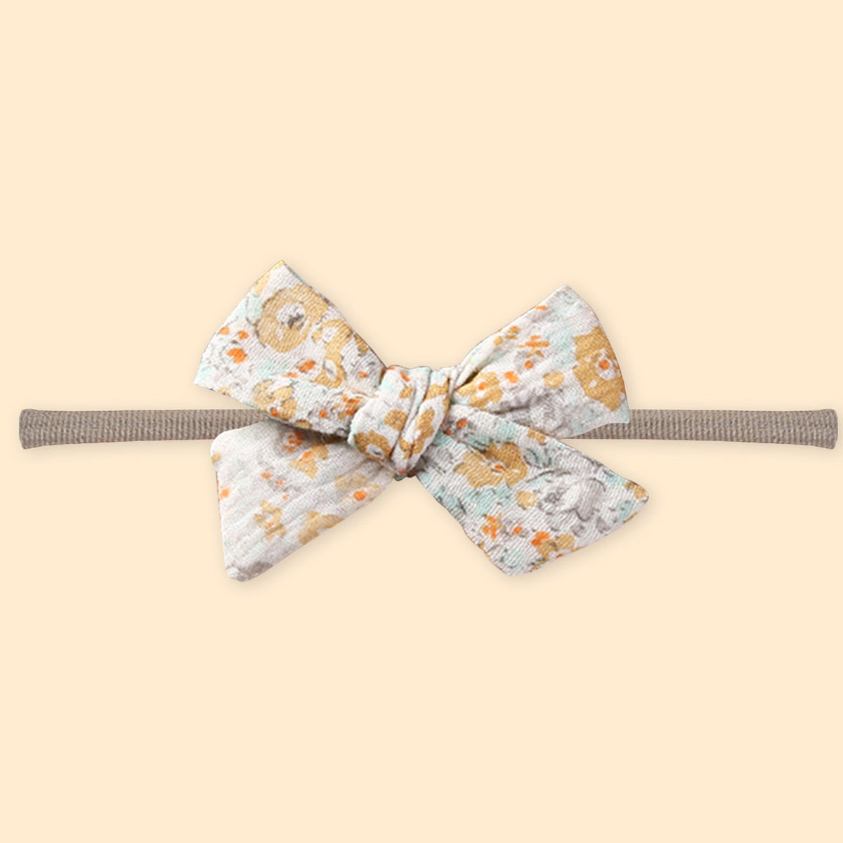 Polka Tots Orange Cotton Floral Print Bow Headband with Reversible Bandana Bib (Set of 3) 12-18 Months