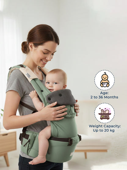 Polka Tots 6 in 1 Green Hip Seat Baby Carrier with Airbag Seat