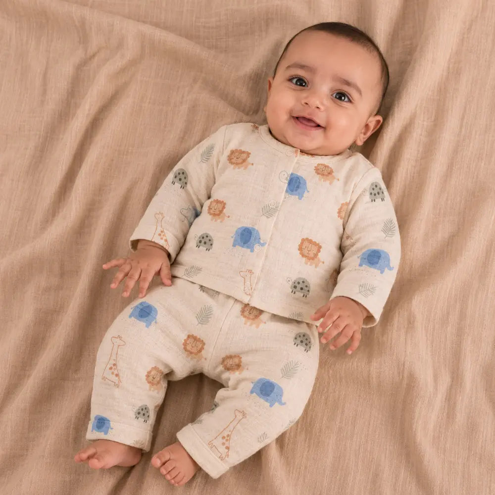 Prekies Muslin Safari Trail Lion Print Set & Suit
