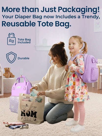 Polka Tots Purple Mama Mini Luxe Duo Diaper Bag with Attached Bow and Bag Pack (Set of 2)