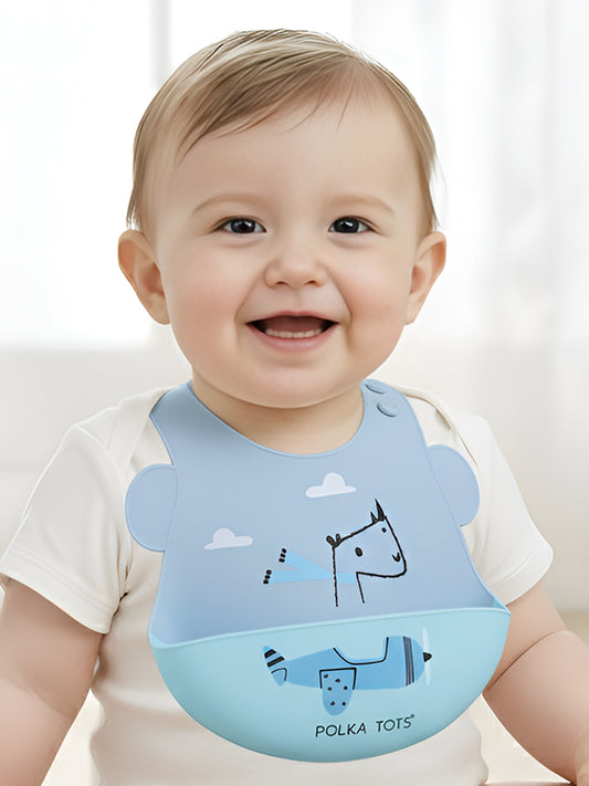 POLKA TOTS Waterproof Silicone Bib for Baby Blue