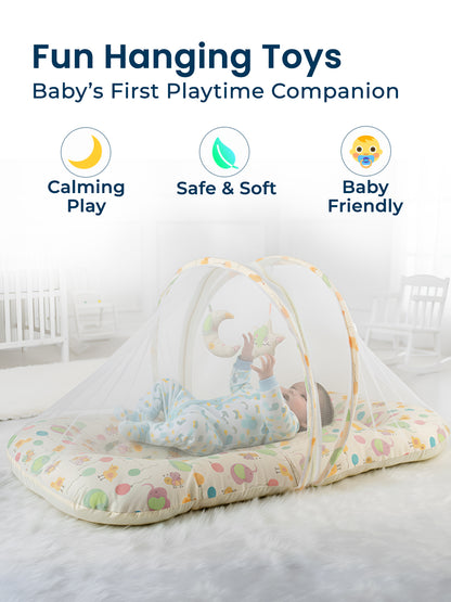 Polka Tots White Balloon Cotton Sateen Mosquito Net Bed With Toys Dangling (18-24 Months)