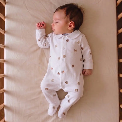 PREKIES Footed Sleepsuits Set - Teddy Face Print Pack Of 3