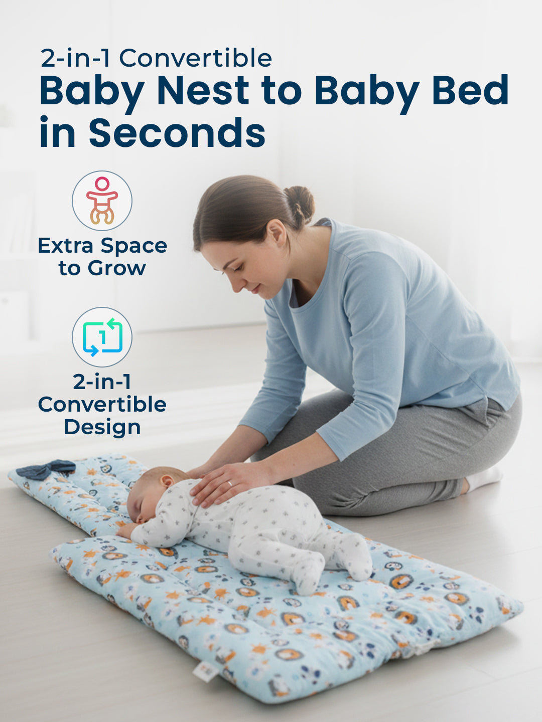 Polka Tots Blue Lion Printed Cotton Sateen Bow Baby Sleeping Bag (18-24 Months)