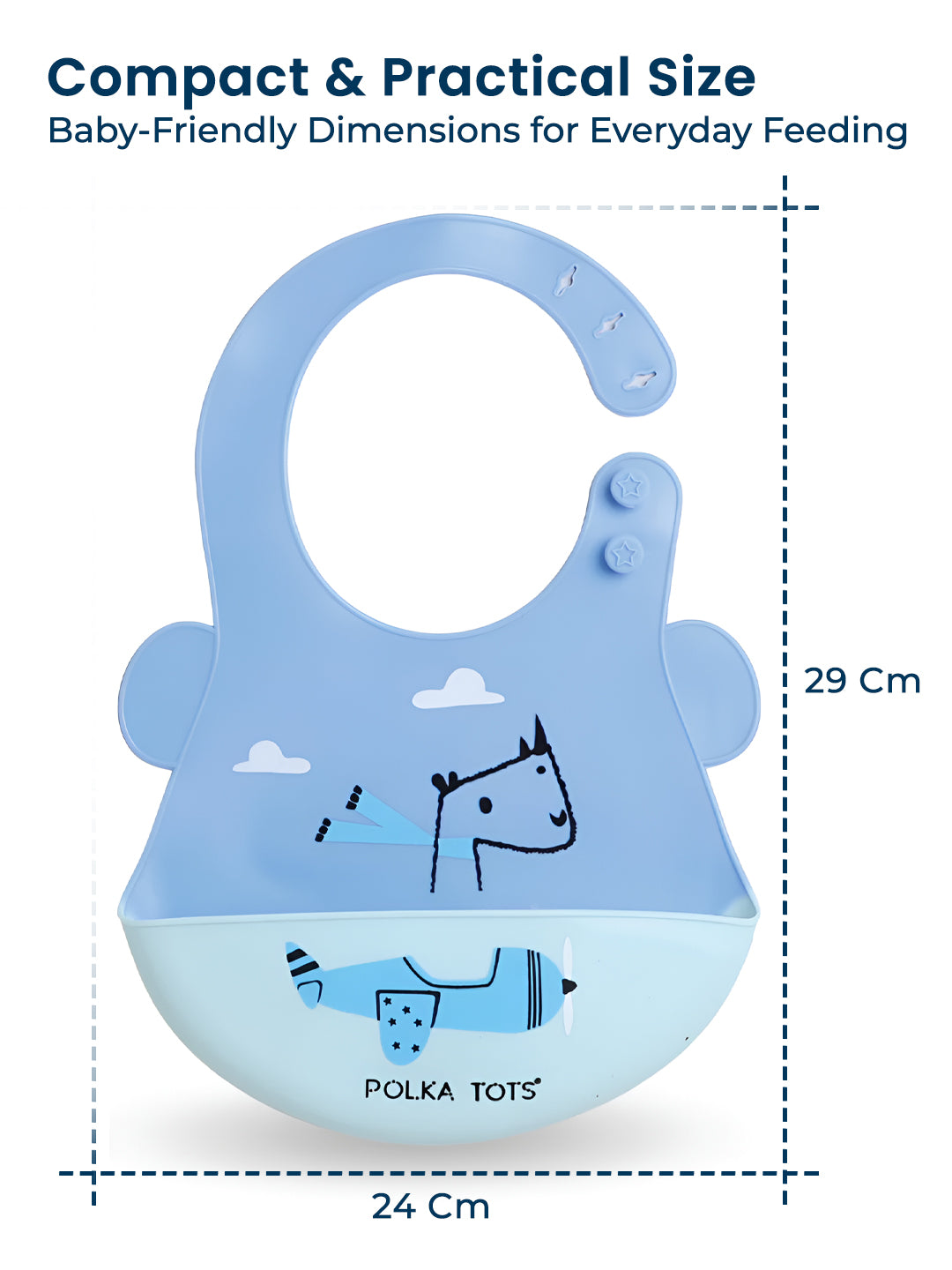 POLKA TOTS Waterproof Silicone Bib for Baby Blue