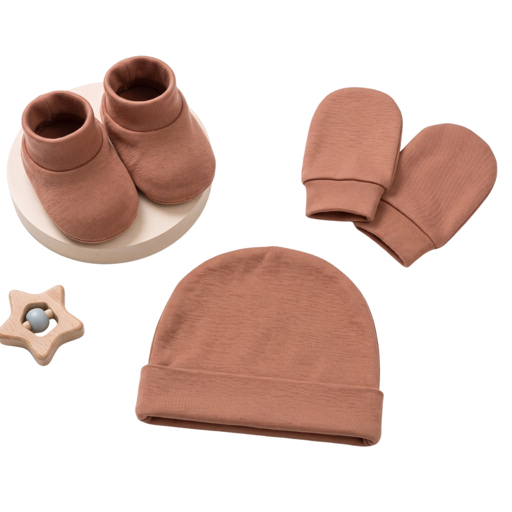 PREKIES Cap, Mitten, Booties - Maroon Color