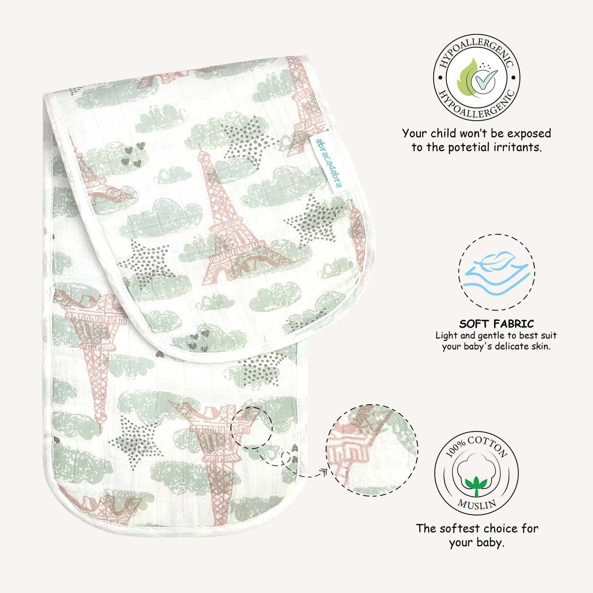 Abracadabra Muslin Burp Pad - Eiffel Tower Pack of 2