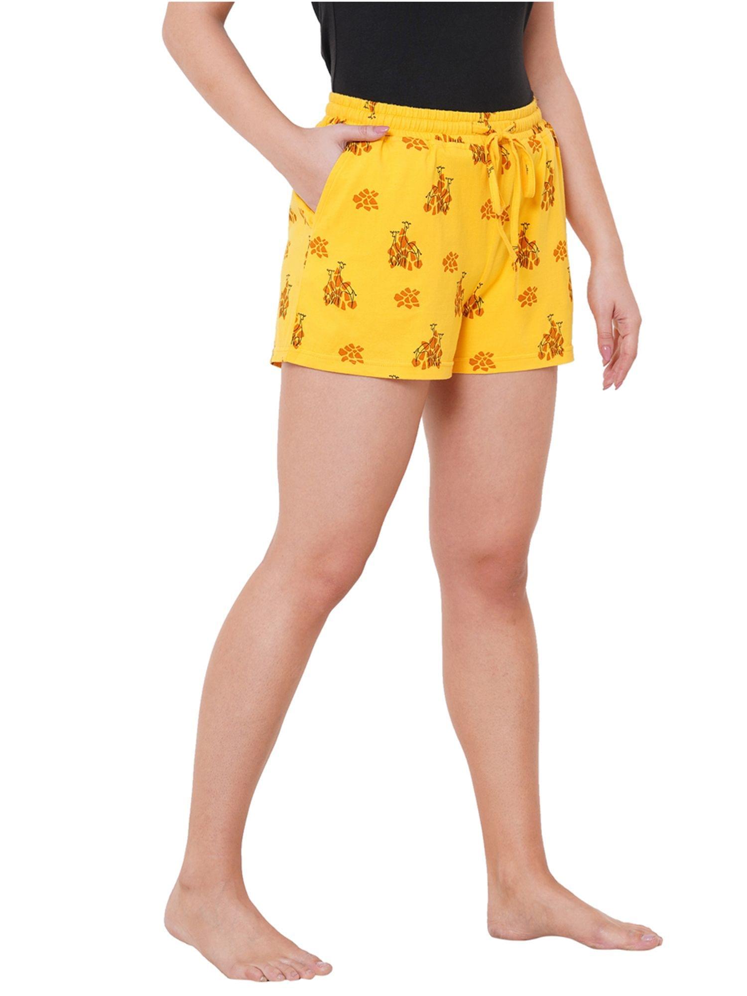 Mystere Paris Funky Yellow Giraffe Print Shorts